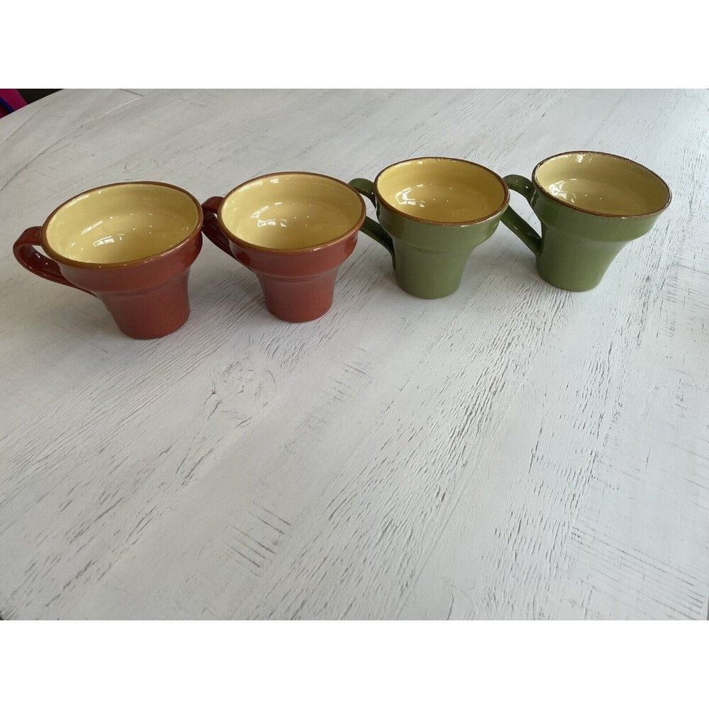 Set 4 Vietri Mugs Brown & Green Cucina Fresca Italy Red ware - Picture 4 of 7